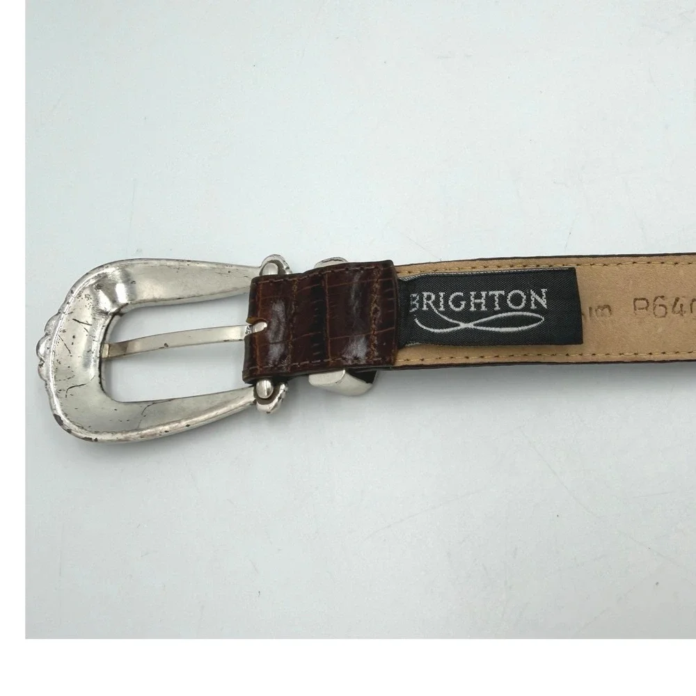 Brighton Belt Womens Medium Brown Croc Embossed Leather Heart Buckle P6408